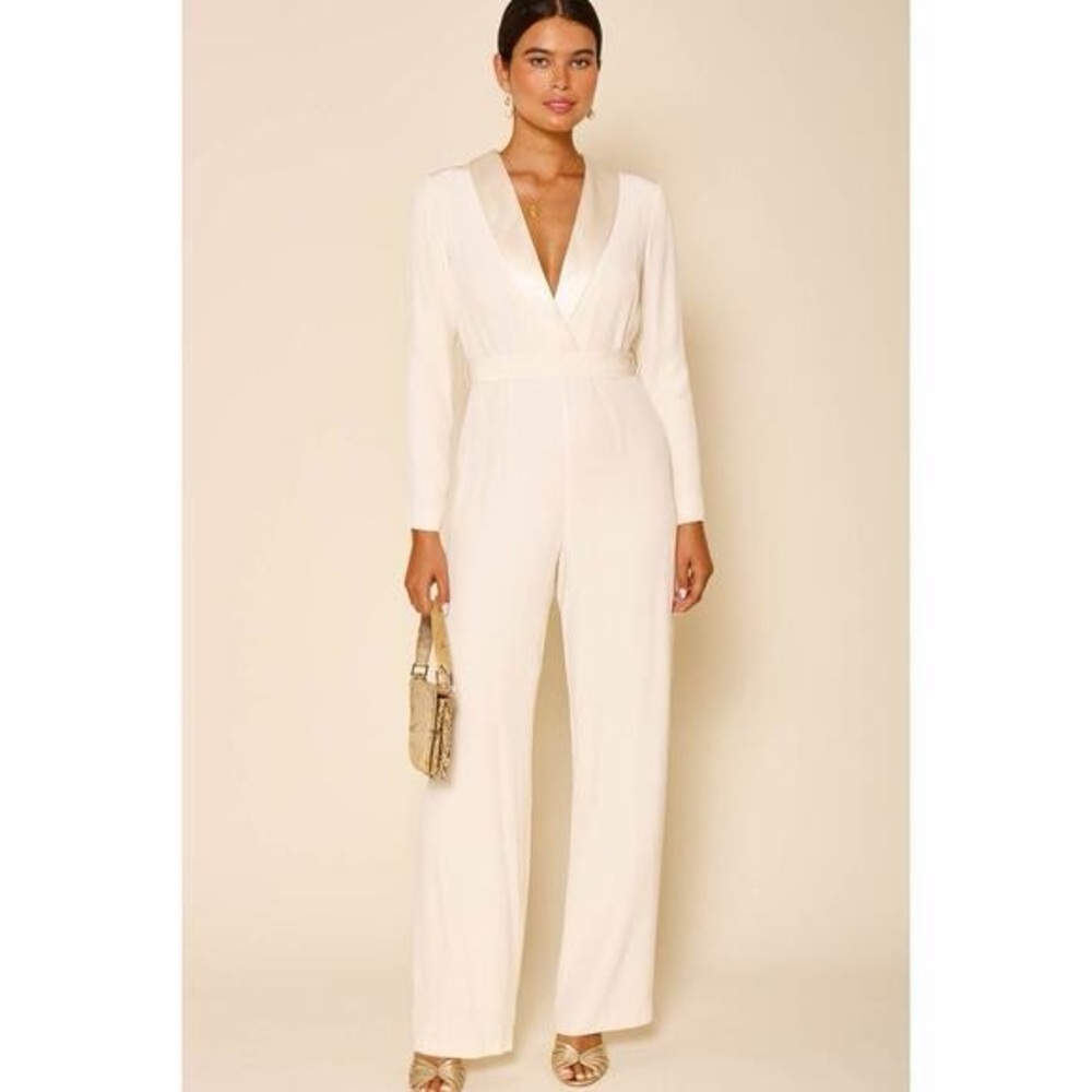 RIXO BRIDAL Cream Long Sleeve Jumpsuit